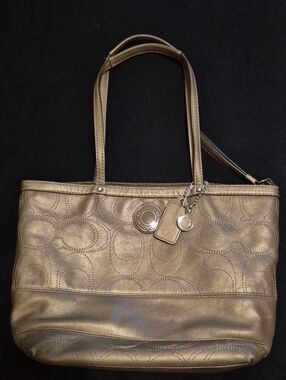 Coach Metallic Gold Tote Bag with Signature Stitching F19409
